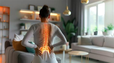 woman   pain standing   living room showing discomfort