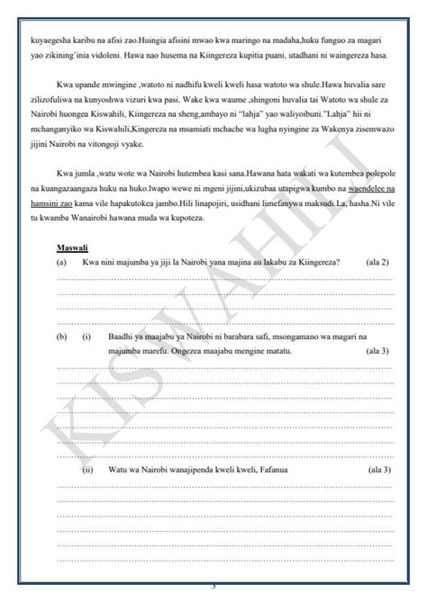 Grade 7 Kiswahili Mid Term 1 Exam 2024 Set 2 2102
