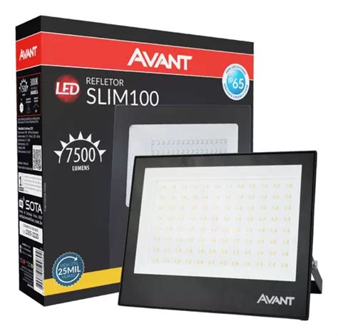 Refletor Led Bivolt Branco Quente Holofote Slim 100w Avant