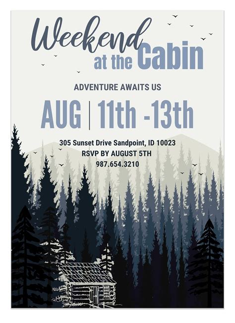 Weekend At The Cabin Invitation Template Cabin Birthday Cabin Party