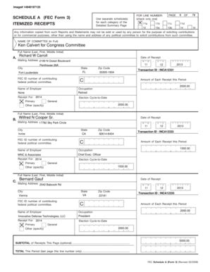 Fillable Online SCHEDULE A FEC BFormb 3 ITEMIZED RECEIPTS Ken Calvert