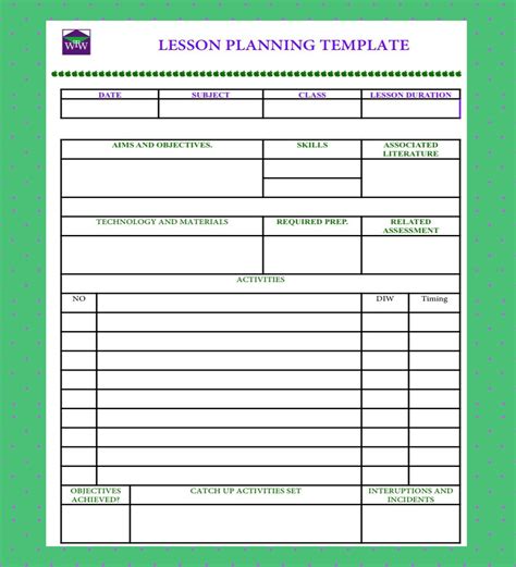 Lesson Planning Templates For Teachers Free