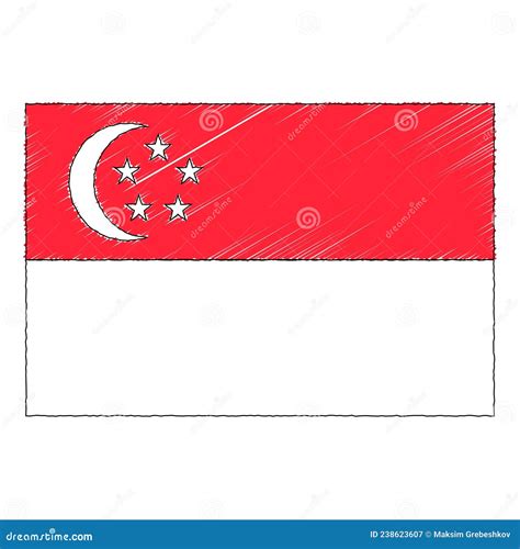 hand drawn sketch flag  singapore doodle style icon stock
