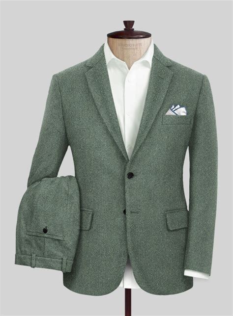 Naples Wide Herringbone Sage Green Tweed Suit Studiosuits