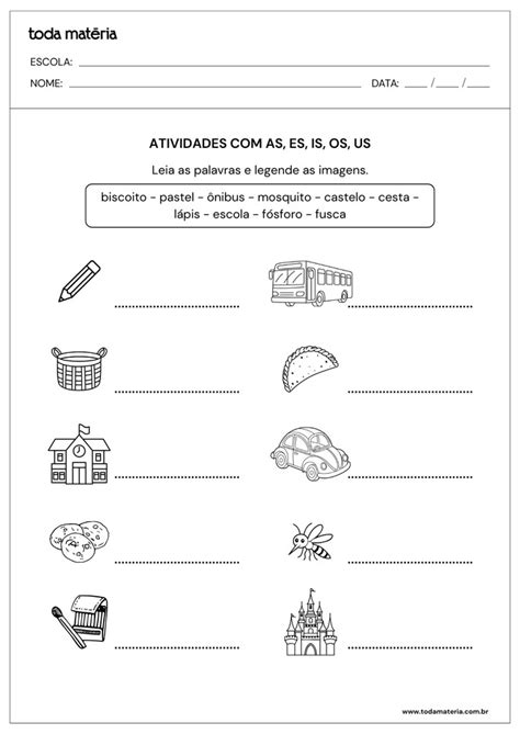 Atividade Com As Es Is Os Us - Atividades com AS ES IS OS US (prontas para imprimir) - Toda Matéria