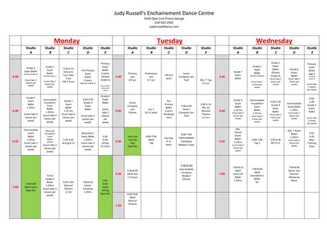 Calendar – Judy Russell's Enchainement Dance Centre