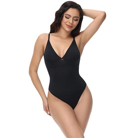 Shapewear Bodysuit Tummy Control Slim Body Shaper Deep V Neck Thong