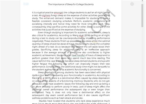 The Importance Of Sleep For College Students Essay Example