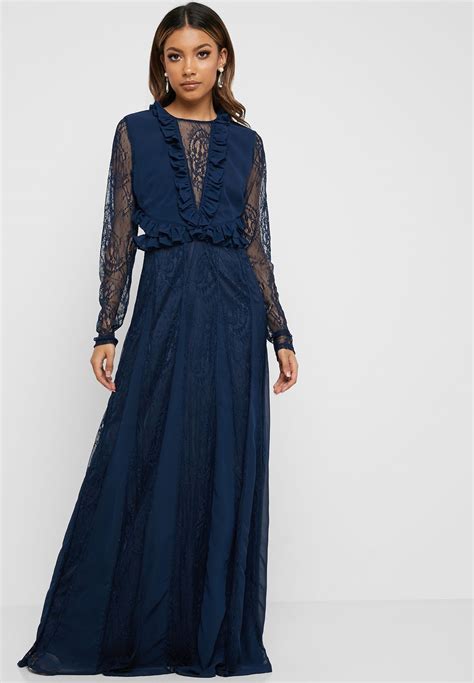 Buy True Decadence Navy Pleated Sheer Sleeve Dress For Women In Mena