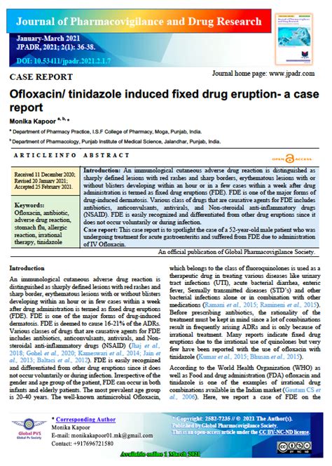 Ofloxacin Tinidazole Induced Fixed Drug Eruption A Case Report