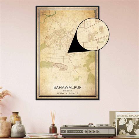 Vintage Bahawalpur Pakistan Map Poster, Bahawalpur City Road Wall Art
