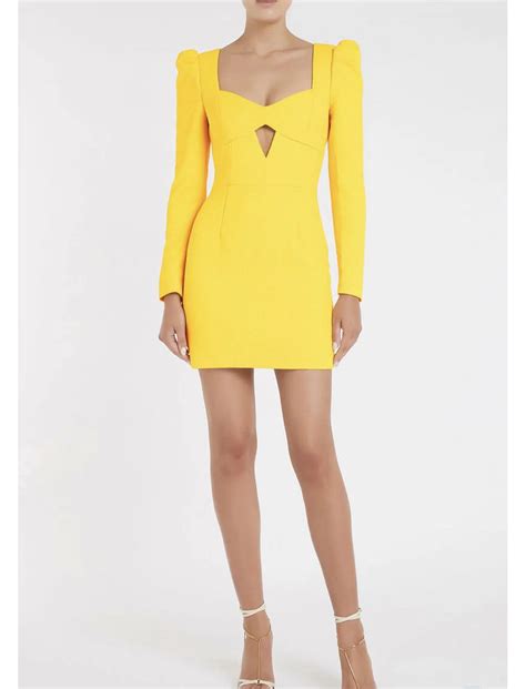 Rebecca Vallance Jaclyn Long Sleeve Mini Dress Yellow Size 12