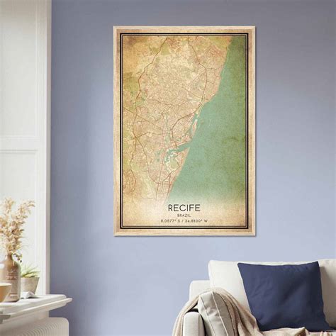 Vintage Recife Brazil Map Poster, Recife City Road Wall Art Print