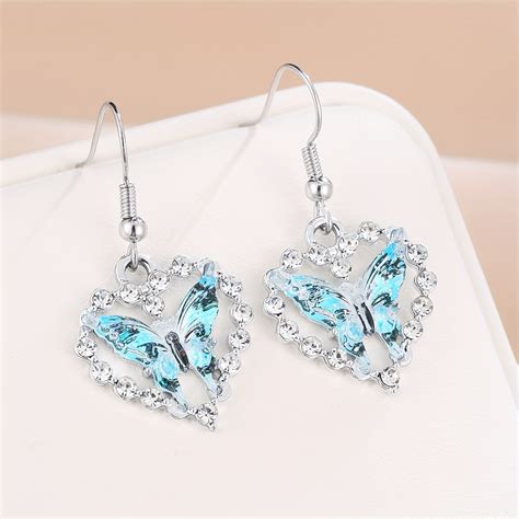 Blue Butterfly Heart Shaped Dangle Earrings Christmas Temu United Kingdom