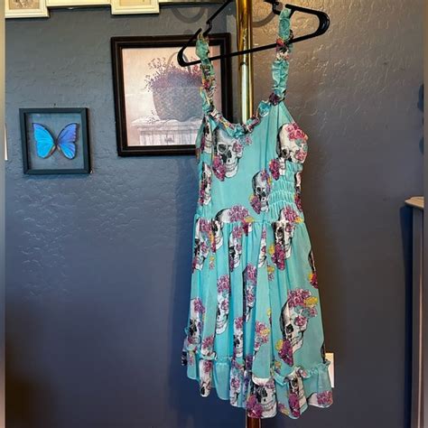 Royal Bones Dresses Royal Bones By Daang Turquoise Floral Skull Mini Dress From Hot Topic