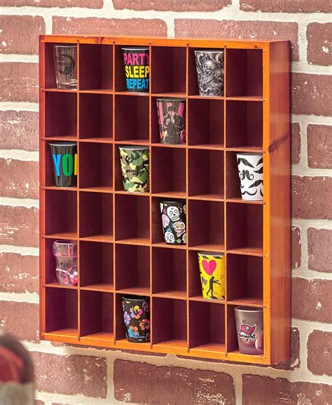 36 Shot Glass Display Case Collectibles Wall Mounted Wooden Rack Shelf BLACK