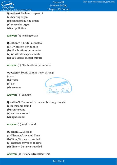 Class 8 Science Chapter 13 Sound Mcq With Answers Study Path