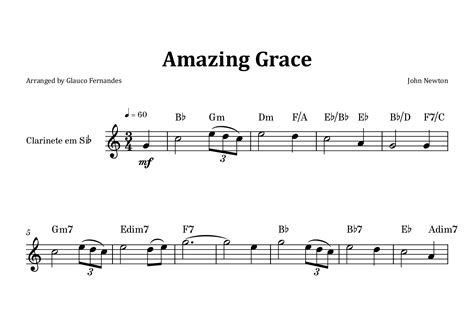 Amazing Grace Clarinet Solo With Chord Notation Arr Glauco