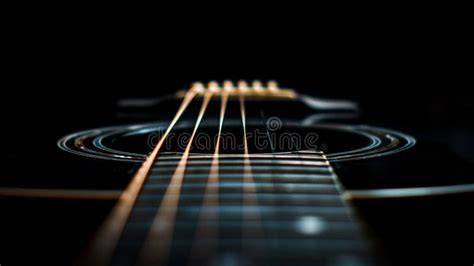 Minimalist Harmony Black Guitar Strings Close Up Stock Photo Image