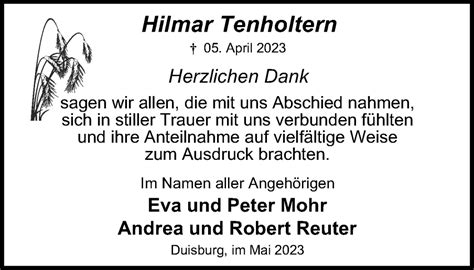 Traueranzeigen Von Hilmar Tenholtern Trauer In Nrw De