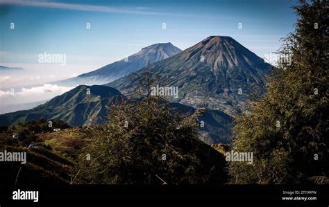 View of the twin mountains, namely Mount Sindoro and Sumbing from the ...
