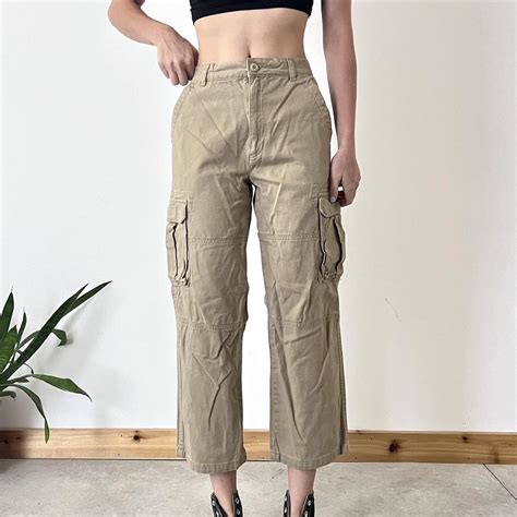 Tan Cargo Pants High Rise Wide Leg Fit Cotton Depop