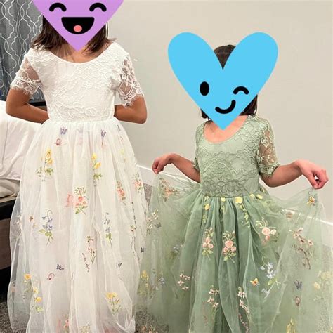 Sage Green Floral Embroidered Tulle Flower Girl Dress Easter Girls