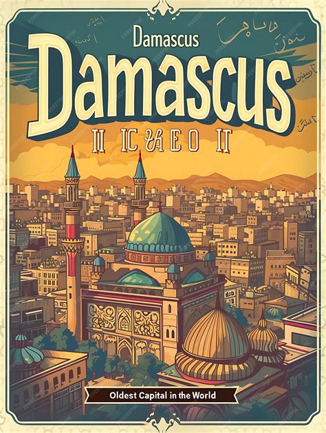 Premium Photo | Poster of Damascus Text and Slogan the Oldest Capital
