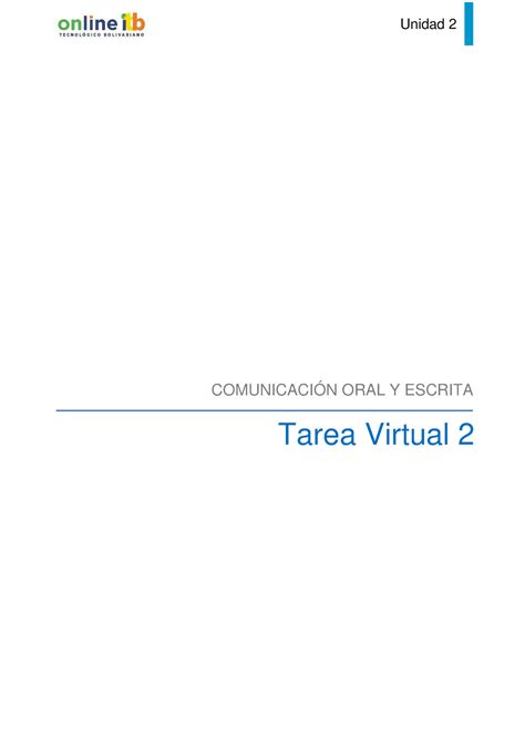 Tarea Lenguaje Unidad 2 ComunicaciÓn Oral Y Escrita Tarea Virtual 2 Tarea Virtual No 2 Tema Ii