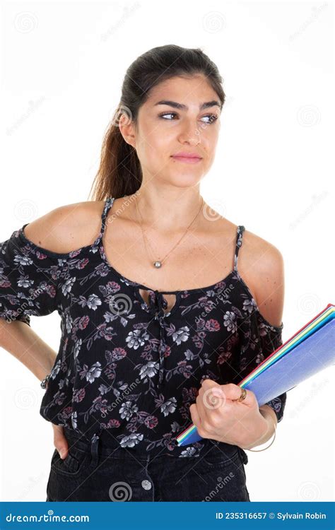 Brunette Linda Chica Estudiante Universitaria En La Universidad Imagen De Archivo Imagen De