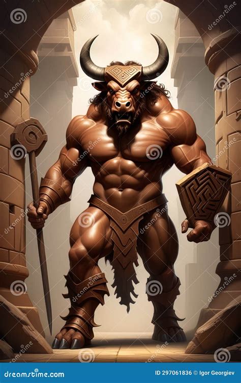 Minotaur the Mythical Maze Guardian Stock Illustration - Illustration of head, face: 297061836