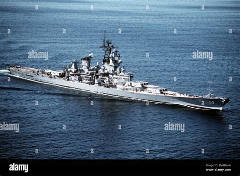 An Aerial Starboard Side View Of The Battleship Uss Missouri Bb 63