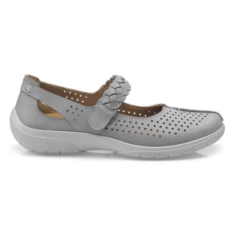 Hotter Womens Quake Wide Pebble Grey Nubuck Mary Jane Shoes