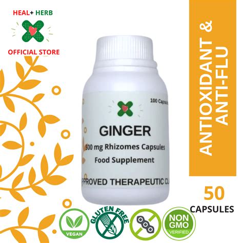 Organic Ginger Capsules Contains Gingerol Pain Reliever Joint