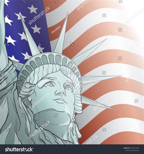 Liberty Statue Stand Front American Flag Stock Vector Royalty Free