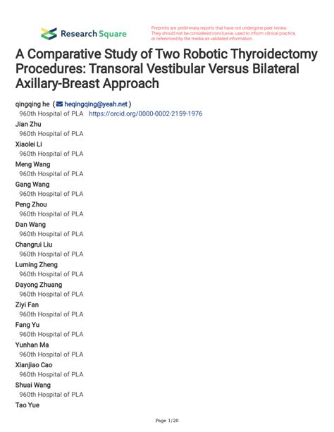 PDF A Comparative Study Of Two Robotic Thyroidectomy Procedures