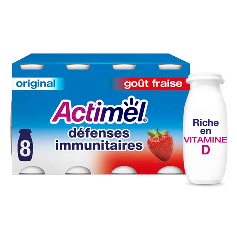 Yaourt à boire nature et fraise ACTIMEL les 8 bouteilles de 100g à