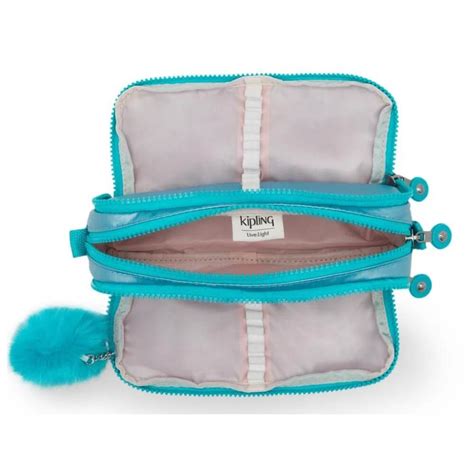 Estojo Kipling Gitroy Naturl Aqua Metallic Papelaria Art Pel