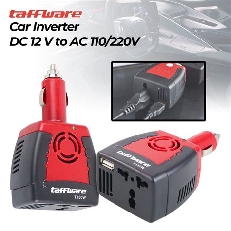 Power Car Inverter 150w 220v Ac Eu Plug 5v Usb Charger Blackred Shopee Philippines