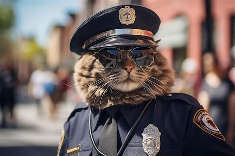 Premium Ai Image Feline Police Officer On Street Patrol Ai