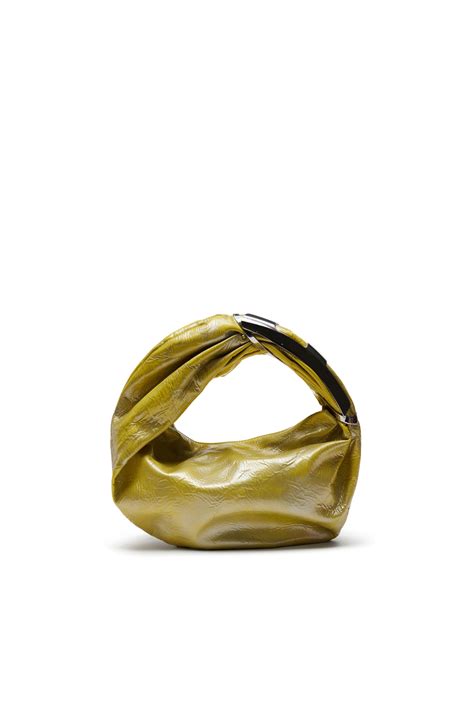 Women S Grab D Hobo S Hobo Bag In Metallic Leather Yellow Diesel