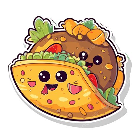 Happy Taco Characters Design Sticker In A Pair Clipart Vector Mexican