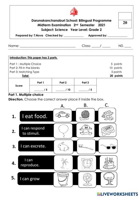 Science Midterm Grade 2 Online Exercise For Live Worksheets