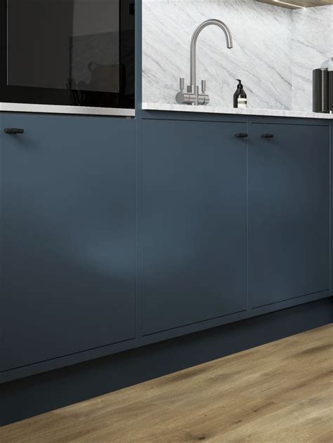 Hockley Super Matt Marine Blue In Frame Kitchen Black Kitchen Handles