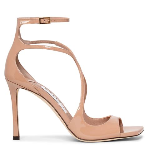 Jimmy Choo Azia 95 Patent Nude Sandals In Metallic Lyst