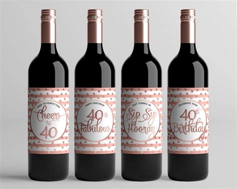 40th Birthday Party Wine Bottle Labels Set Of 4 Etsy