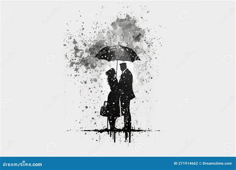 A Couple Kissing In The Rain Under Umbrella Concept Of Intimacy And