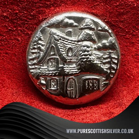 2 Troy Oz Solid Silver Round Hand Poured Embossed Cottage Design