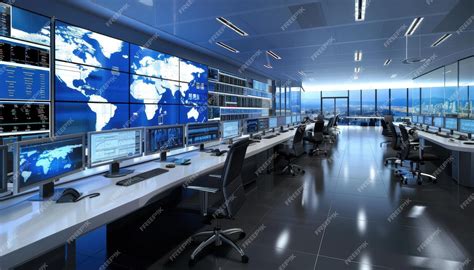 modern control room  global map displays  city view premium ai
