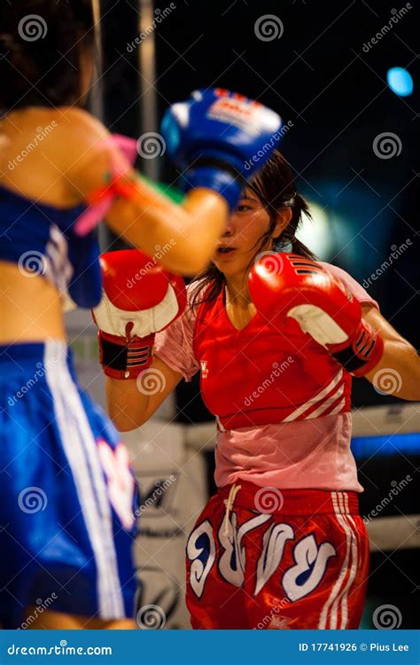 Muay Thai Women Kickboxing Guard Ring Editorial Photo Image Of